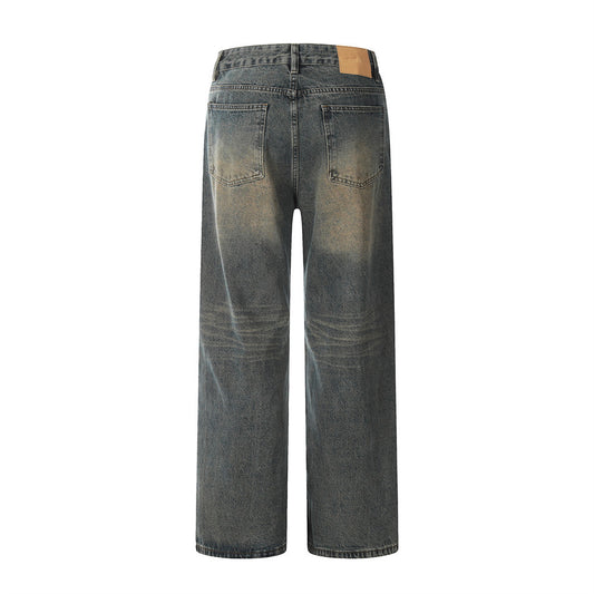 Washed Yellow Denim Straight-leg Pants Men