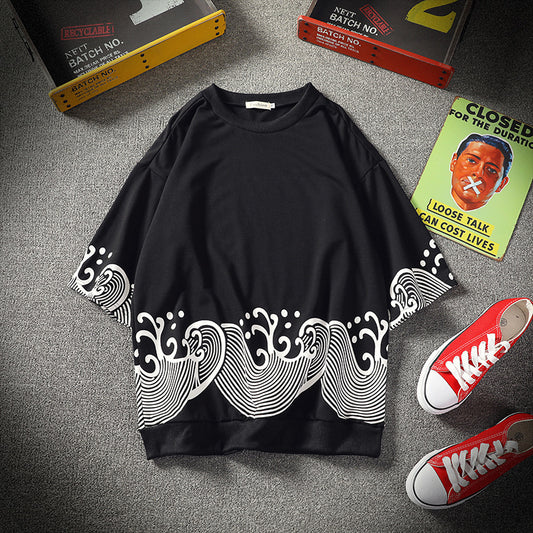 Compassionate men summer new Japanese casual fashion Chinese style wild personality five-point sleeve short-sleeved T-shirt