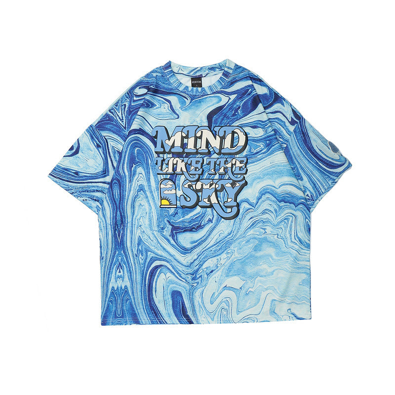 Tie-dye Printed Short-sleeved T-shirt Men And Women Trendy Brand Street Loose Casual
