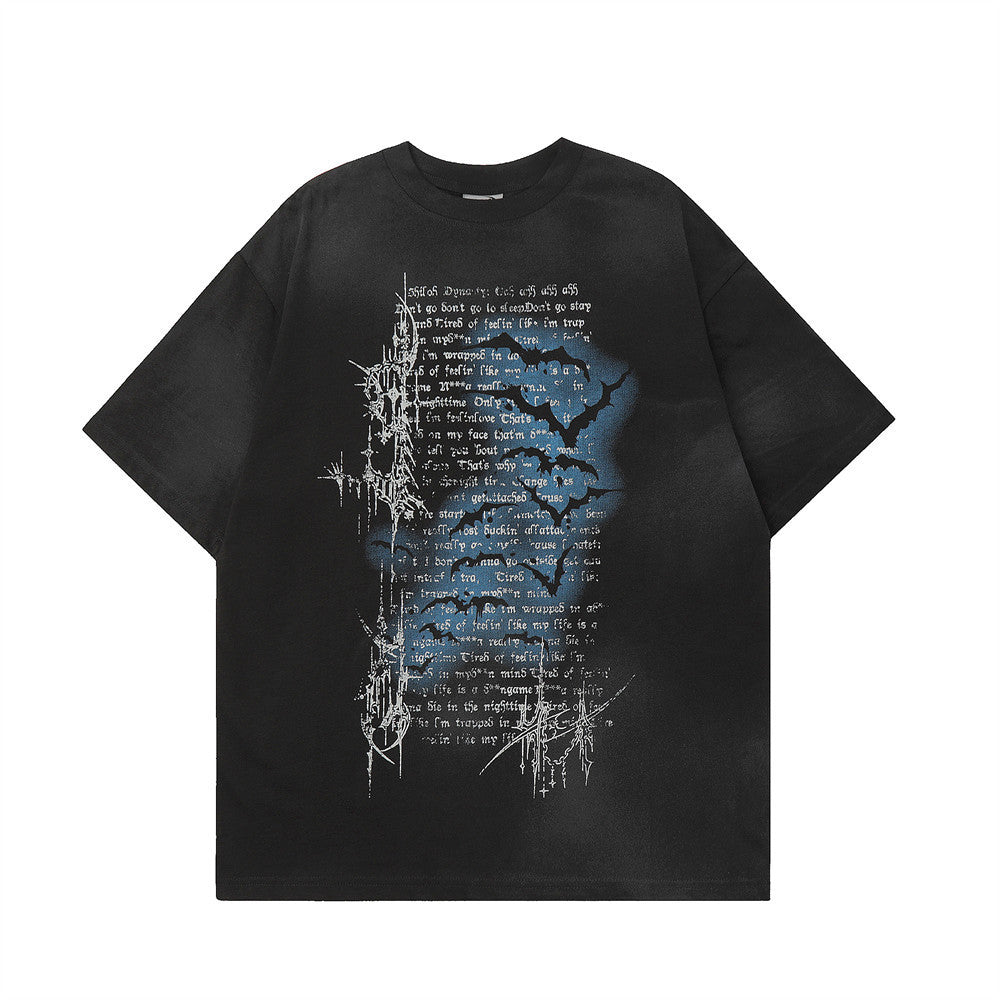 Dark Bat Letter Printed T-shirt For Men