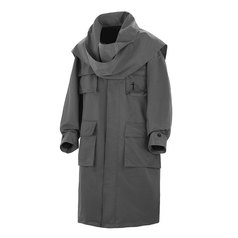 Tristan Ford | Men's Loose Multi-Pocket Long Trench Coat with Scarf