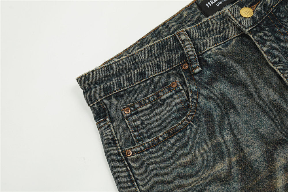 Washed Yellow Denim Straight-leg Pants Men