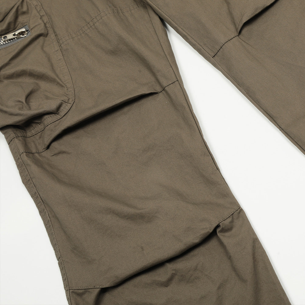 Tristan Ford | Men's Khaki Cotton Multi-Pocket Pleated Workwear Pants