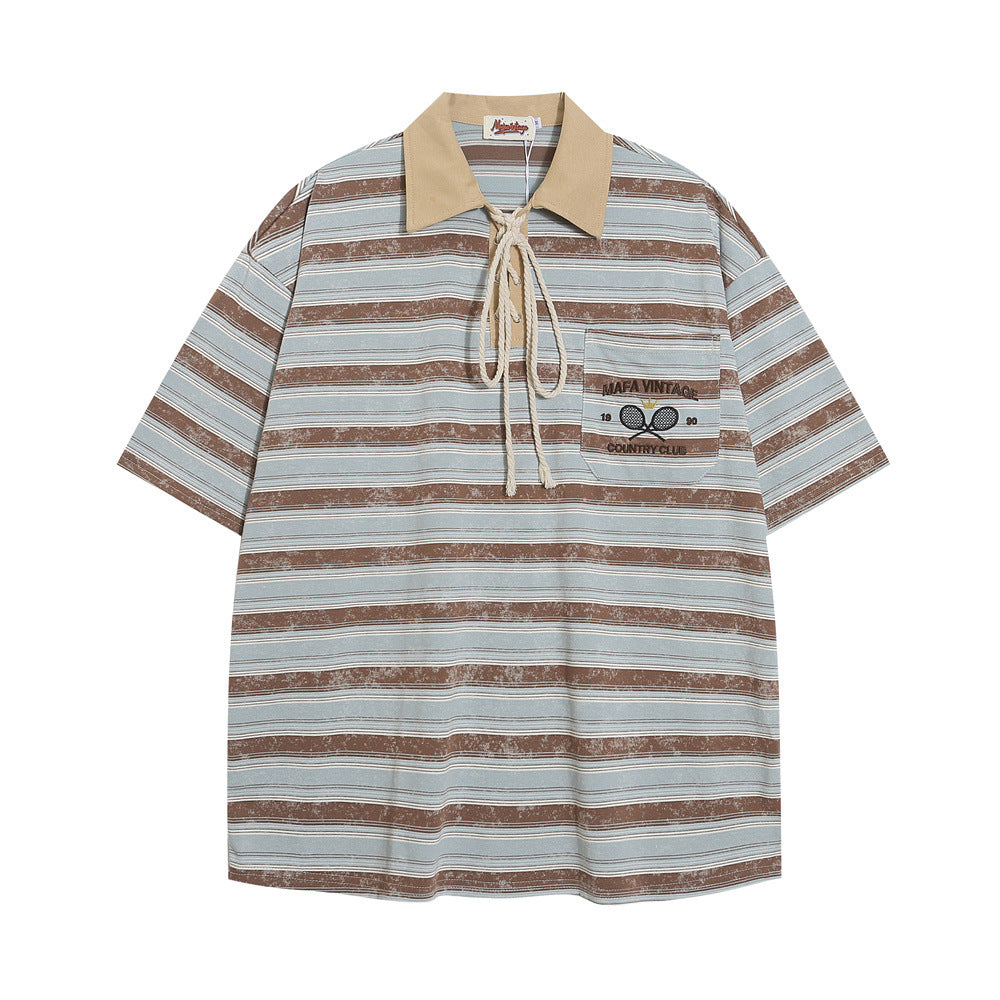 Striped Polo Shirt Casual Short-sleeved Top Men