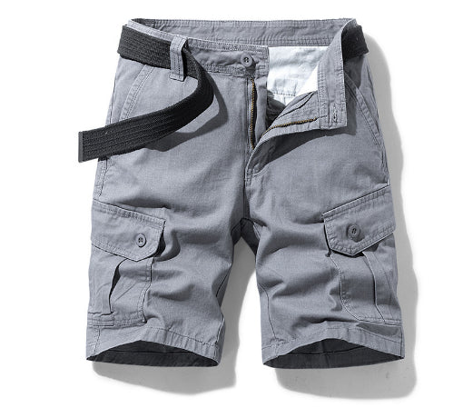 Solid Color Multi-pocket Workwear Shorts Men