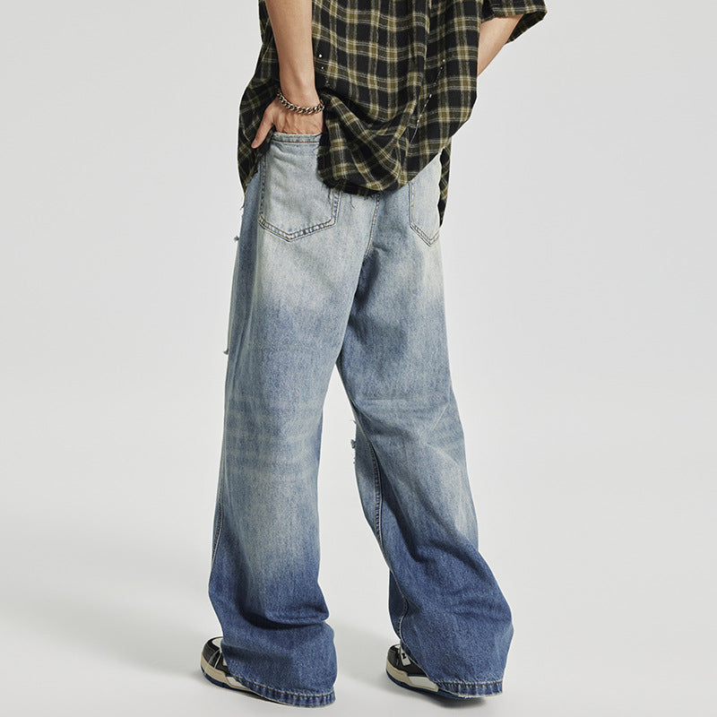 Tristan Ford | Men's Light Blue Loose Straight-Leg Denim Pants