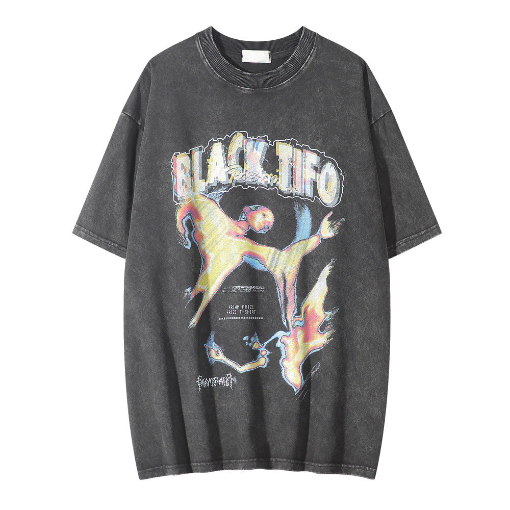 Depressed Devil Print Short-sleeved T-shirt For Men