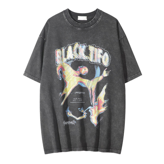 Depressed Devil Print Short-sleeved T-shirt For Men