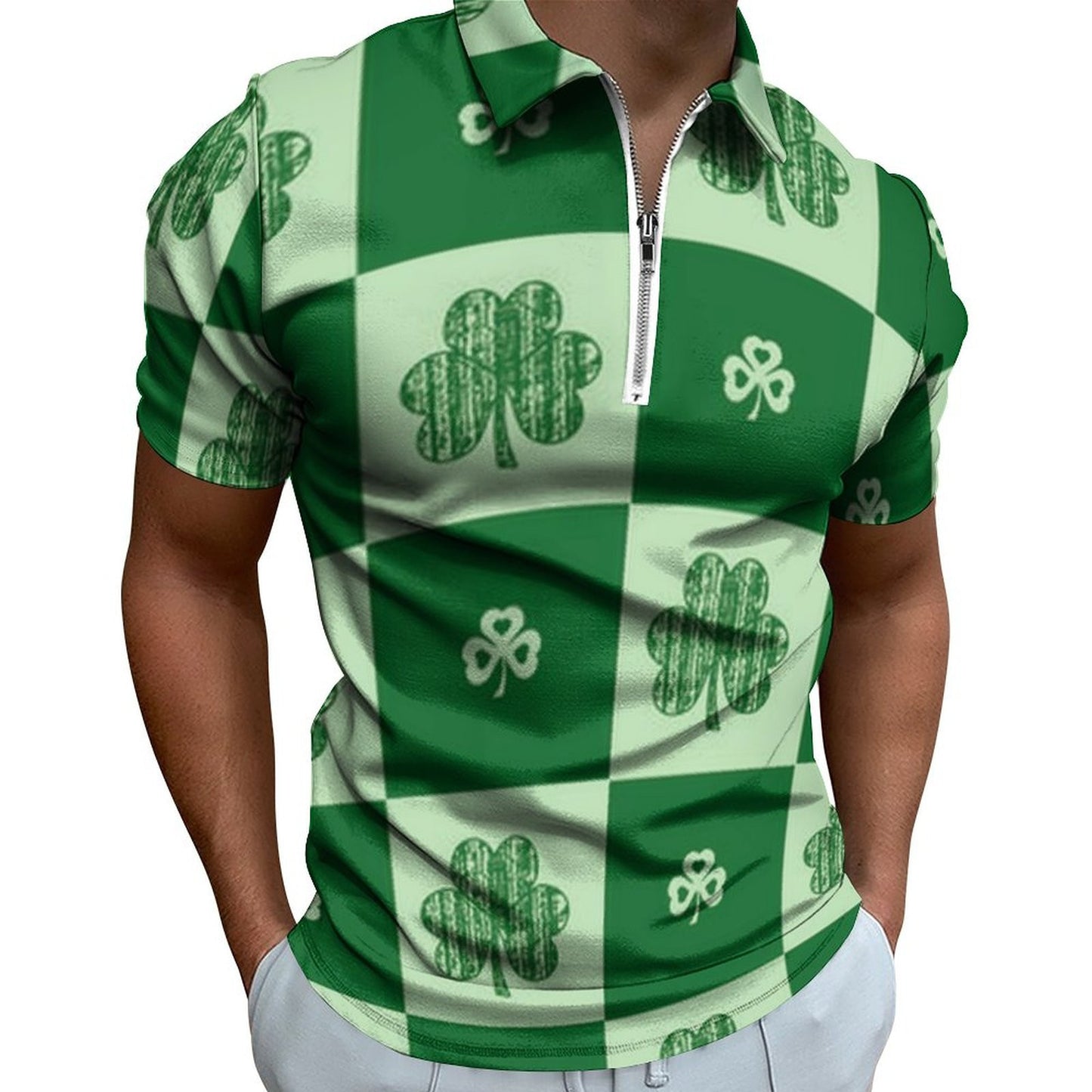 Digital 3D Print Holiday Beach Lapel Zipper Short Sleeve Polo Shirt T-shirt