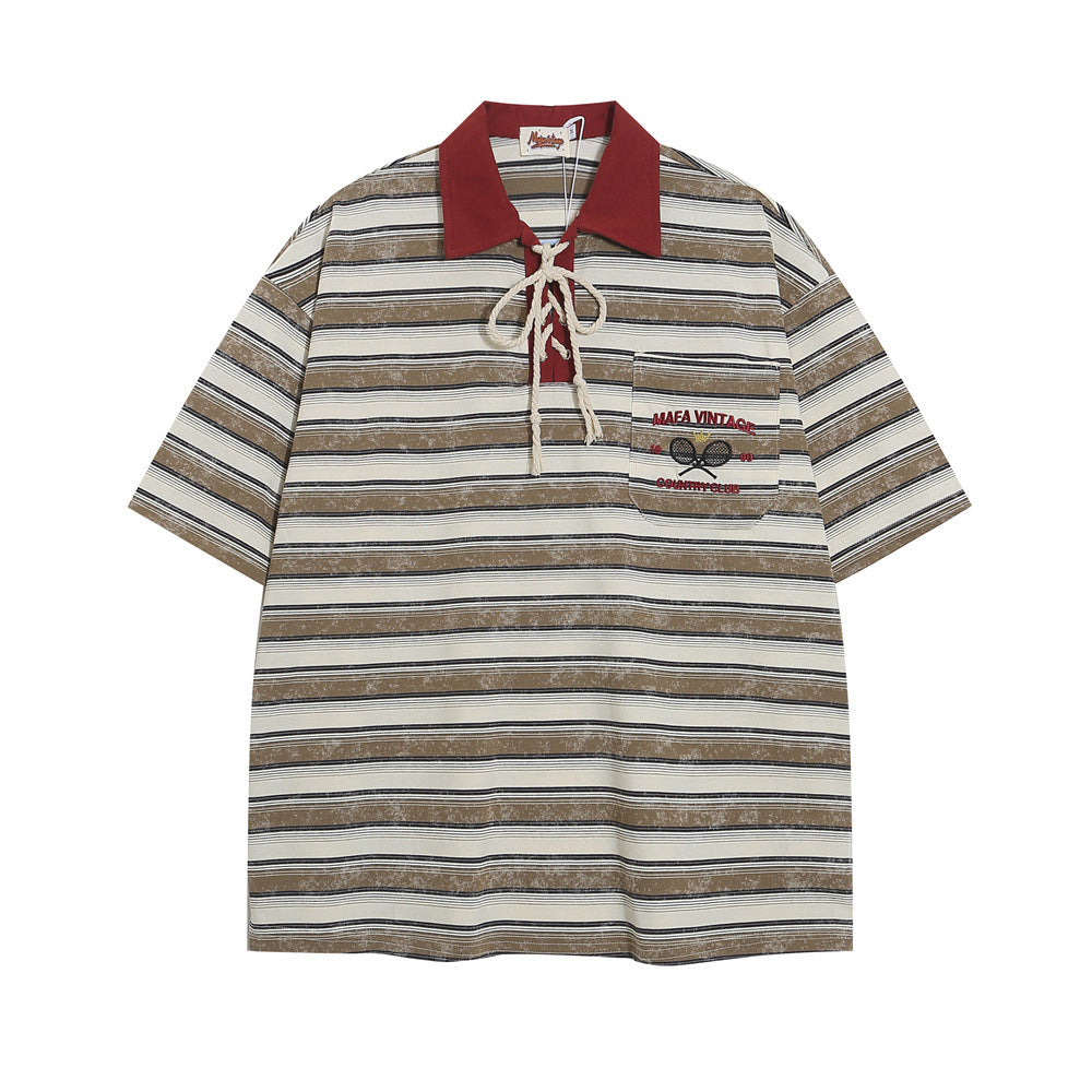 Striped Polo Shirt Casual Short-sleeved Top Men