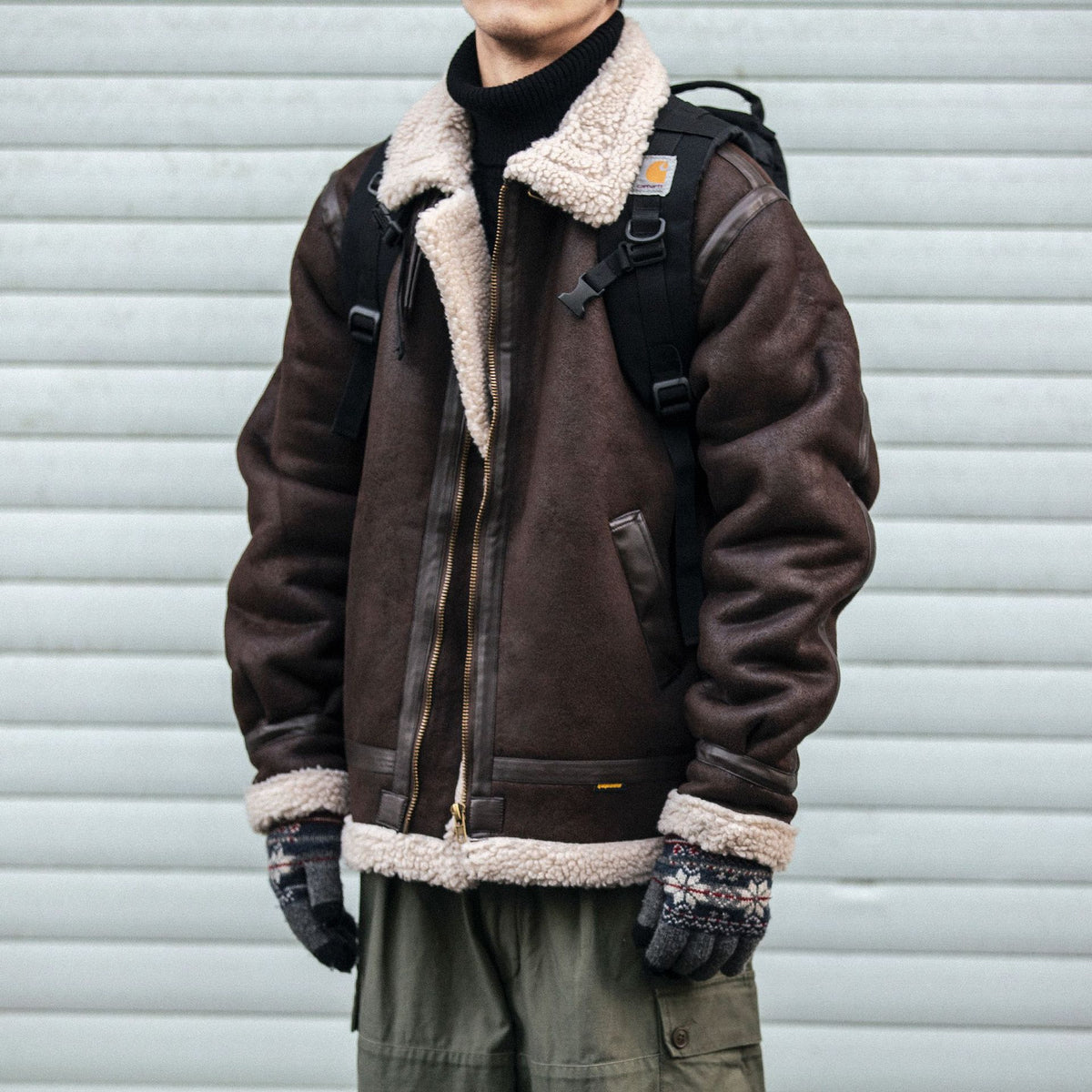 Tristan Ford | Coffee Brown Suede-Effect Fleece-Lined Biker Jacket