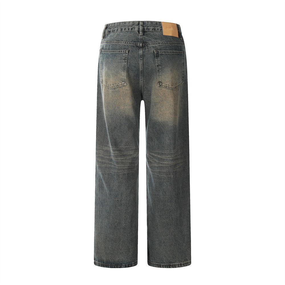 Washed Yellow Denim Straight-leg Pants Men