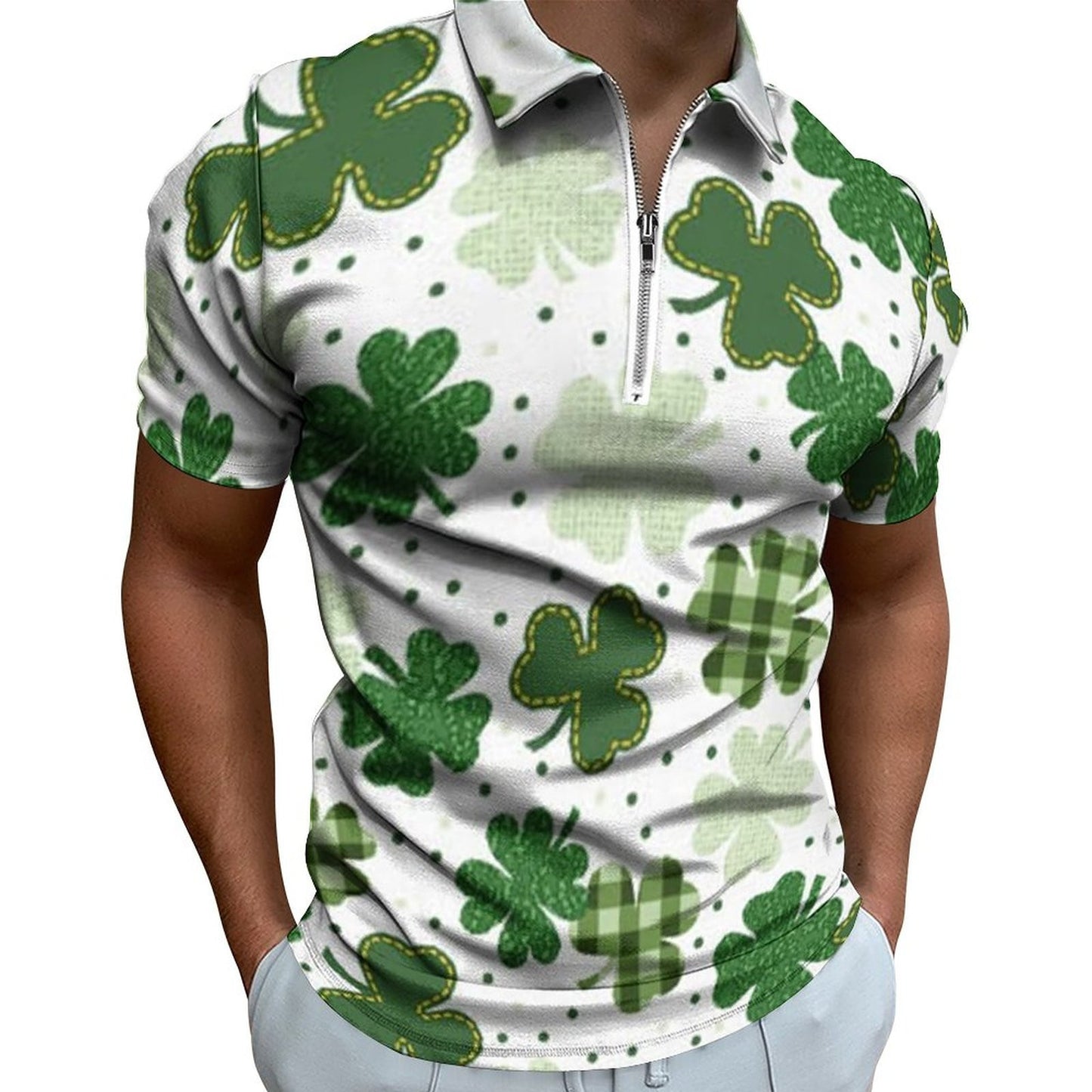Digital 3D Print Holiday Beach Lapel Zipper Short Sleeve Polo Shirt T-shirt