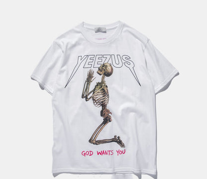 Pure cotton skull religious men and women T-shirt