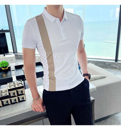 Summer New Men's British Striped Casual Short-sleeved Polo Shirt