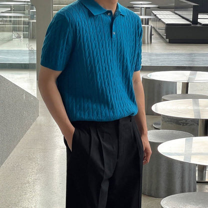 Thin Lapels Knitted Short Sleeve Men's Loose Polo Shirt Half Sleeve T-shirt