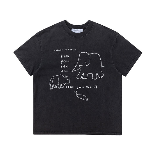 Hand-painted Abstract Elephant Printed T-shirt Men