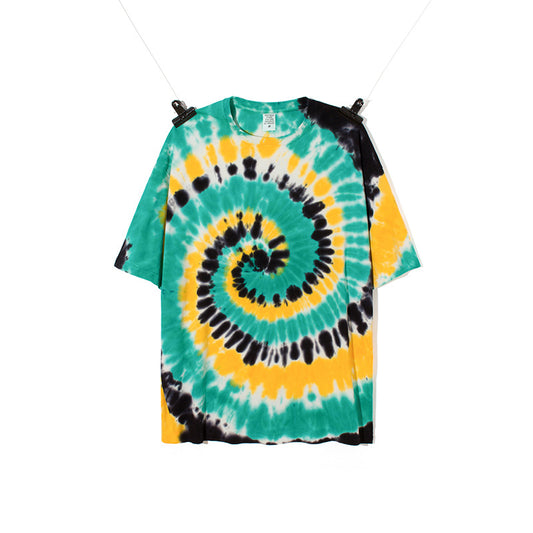 Three-Color Vortex Psychedelic Tie-Dye Short-Sleeved High Street European And American Ins Tide Brand T-Shirt Men