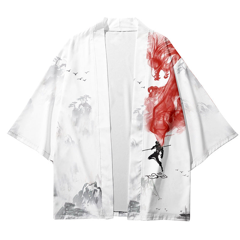 The Great Sage Of Heaven Printed T-Shirt Country Tide Road Robe Summer Sun Protection Clothes Men And Women Lovers Cardigan Jacket Kimono National Style