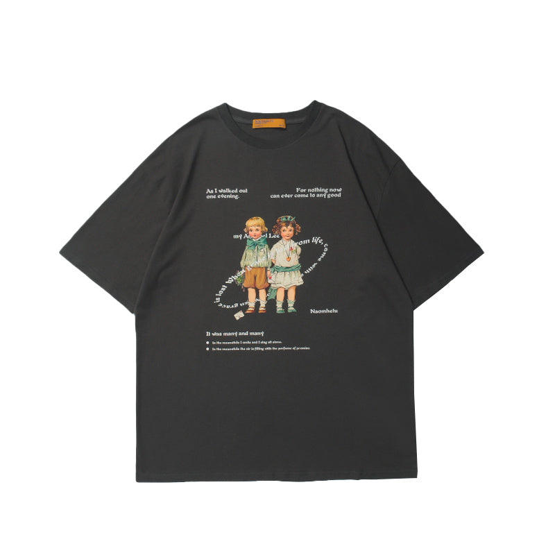 Summer Retro Trend Portrait Printing Short-Sleeved T-Shirt Men And Women Niche Trendy Brand Bf Casual Loose Wild Couple Outfit