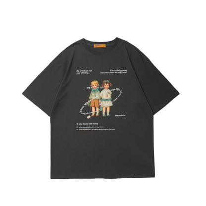 Summer Retro Trend Portrait Printing Short-Sleeved T-Shirt Men And Women Niche Trendy Brand Bf Casual Loose Wild Couple Outfit