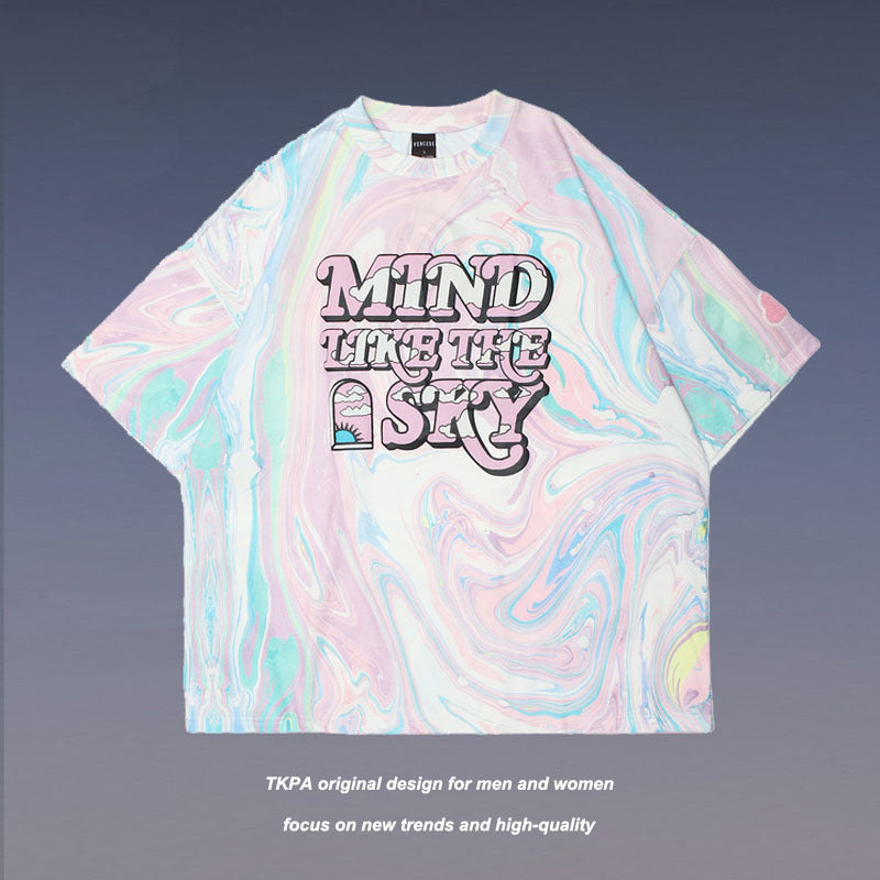 Tie-dye Printed Short-sleeved T-shirt Men And Women Trendy Brand Street Loose Casual