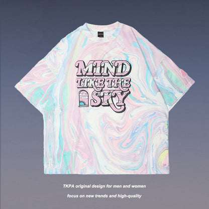 Tie-dye Printed Short-sleeved T-shirt Men And Women Trendy Brand Street Loose Casual