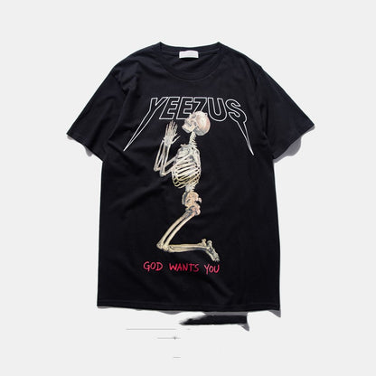 Pure cotton skull religious men and women T-shirt