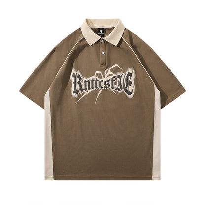 Spider Letter Print Short-sleeve Polo Shirt Men