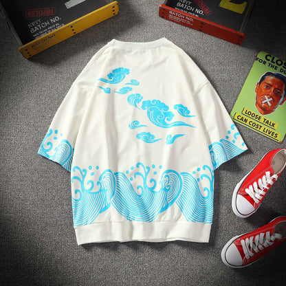 Compassionate men summer new Japanese casual fashion Chinese style wild personality five-point sleeve short-sleeved T-shirt