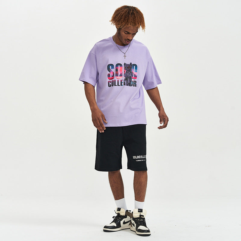 Cartoon Bear Loose Short-sleeved T-shirt For Men