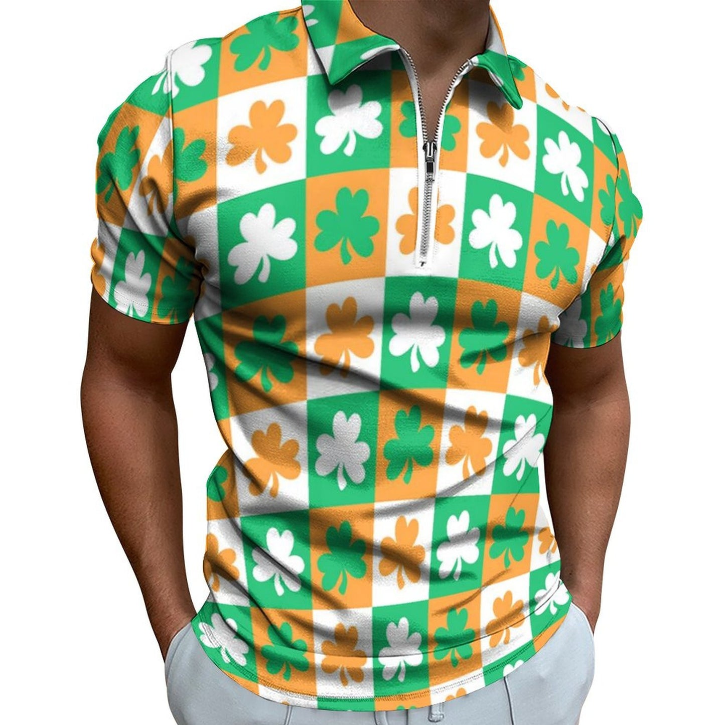 Digital 3D Print Holiday Beach Lapel Zipper Short Sleeve Polo Shirt T-shirt