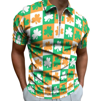 Digital 3D Print Holiday Beach Lapel Zipper Short Sleeve Polo Shirt T-shirt