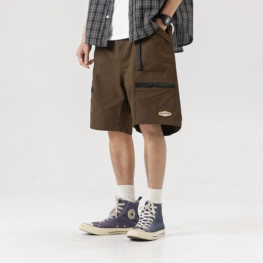 Vintage Zipper Workwear With Pocket Shorts For Men