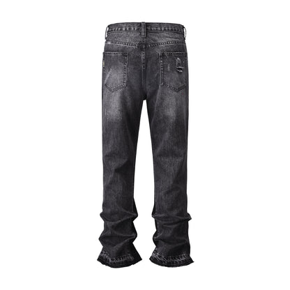 Three-dimensional Cutting Loose Baggy Ripped Cat Beard Bootleg Pants Men And Women