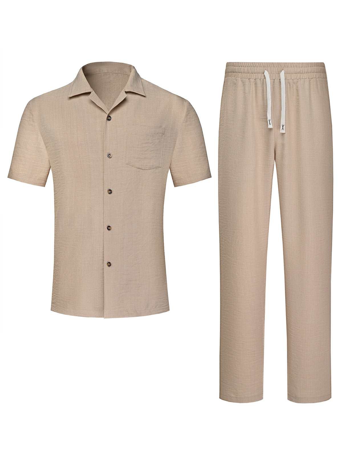 Tristan Ford | Men's Khaki Short-Sleeve Lapel Shirt and Long Pants Set