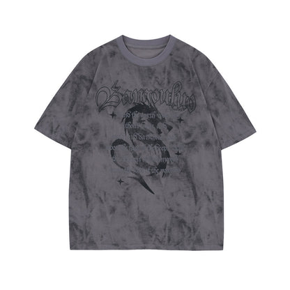Letter Dragon Tie-dyed Printed Short-sleeved T-shirt For Men