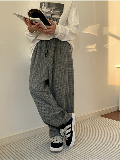 Quality Men's Casual Spring Plaid Retro Profile Trousers Elastic Waist Trendy Men Draped Pants
