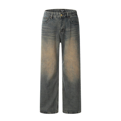 Washed Yellow Denim Straight-leg Pants Men