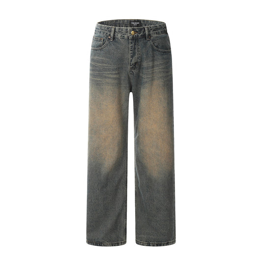 Washed Yellow Denim Straight-leg Pants Men