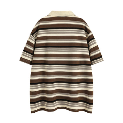 Retro Loose Striped Short-sleeved Polo Shirt For Men