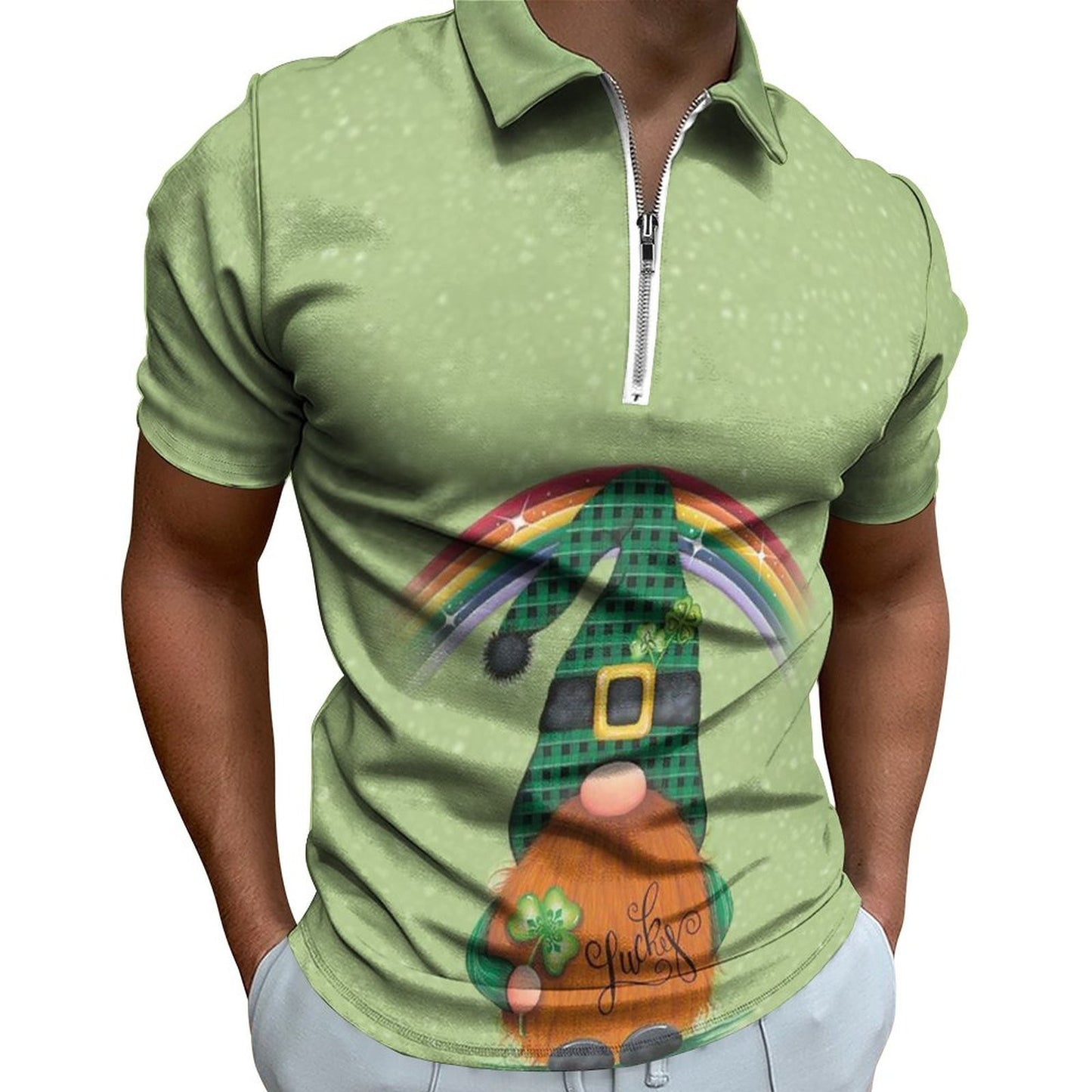 Digital 3D Print Holiday Beach Lapel Zipper Short Sleeve Polo Shirt T-shirt