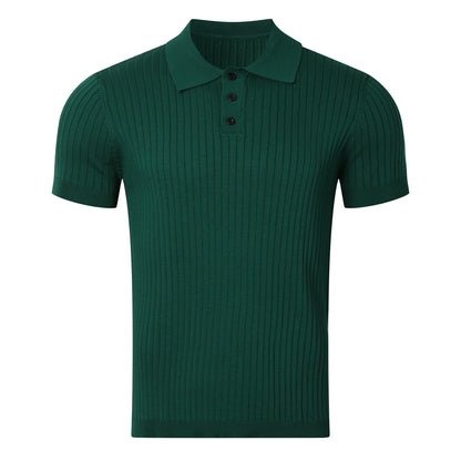 Men's Knitted T-shirt Solid Color Thin Loose Casual Polo Collar Polo Shirt