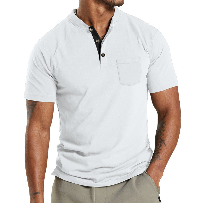 Plus Size Men's Short Sleeve Button Pocket T-shirt Polo