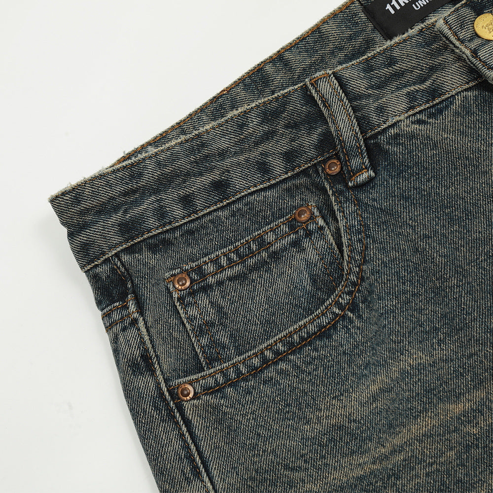 Washed Yellow Denim Straight-leg Pants Men