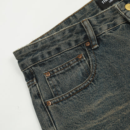 Washed Yellow Denim Straight-leg Pants Men