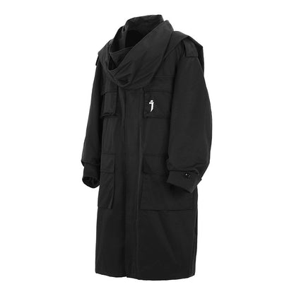 Tristan Ford | Men's Loose Multi-Pocket Long Trench Coat with Scarf