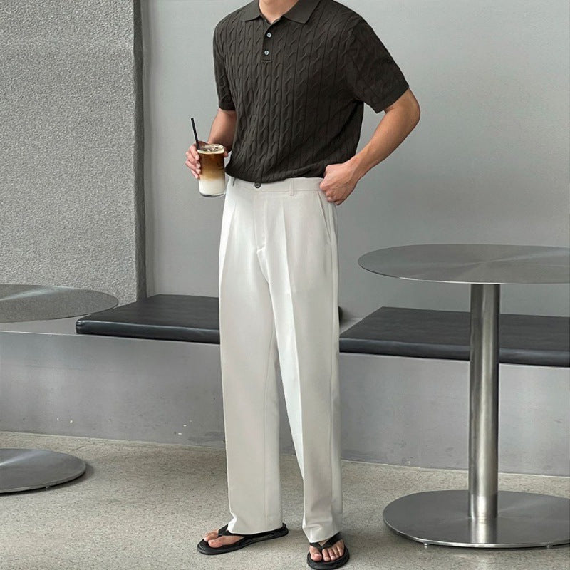 Thin Lapels Knitted Short Sleeve Men's Loose Polo Shirt Half Sleeve T-shirt
