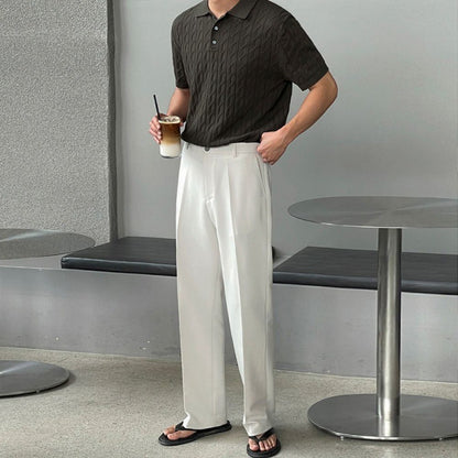 Thin Lapels Knitted Short Sleeve Men's Loose Polo Shirt Half Sleeve T-shirt