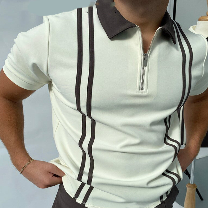 POLO Shirt Zipper Knit Jacquard Men's T-shirt